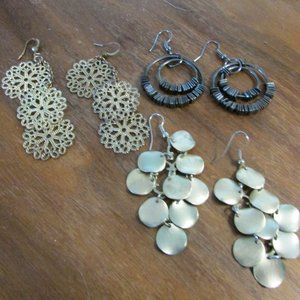 3 Pairs Earrings Vintage Costume Jewelry